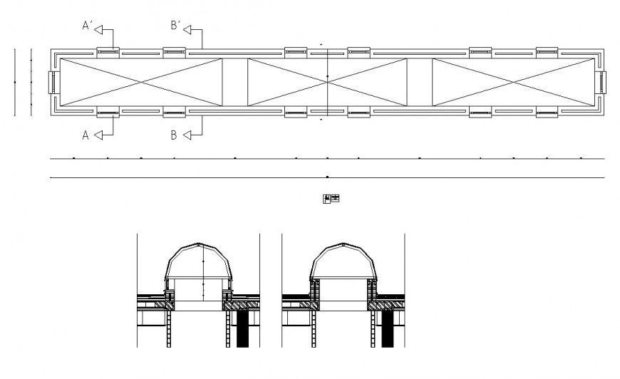 Small Bridge structure detail 2d view CAD constructive block layout dwg file