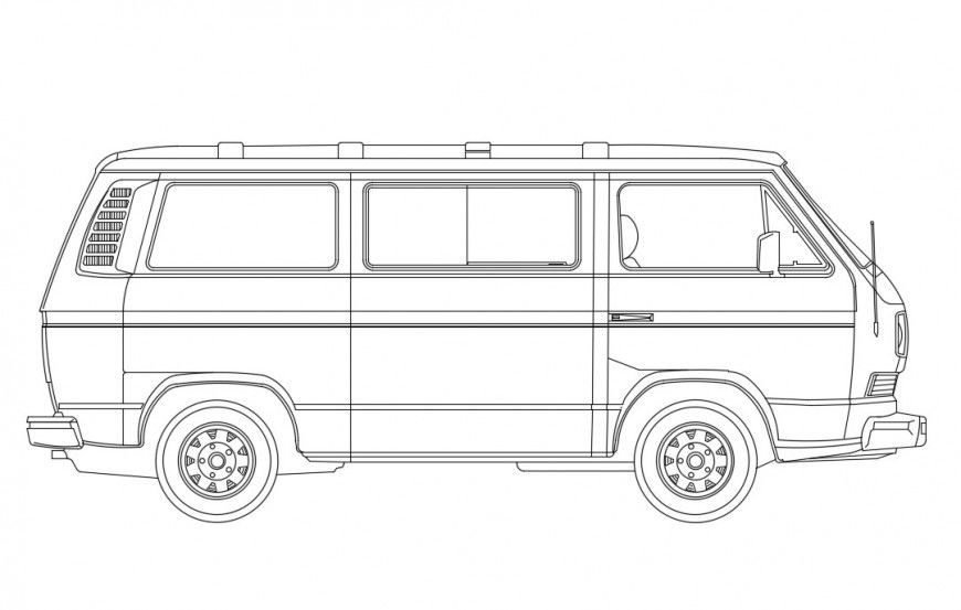 Small bus side elevation block cad drawing details dwg file