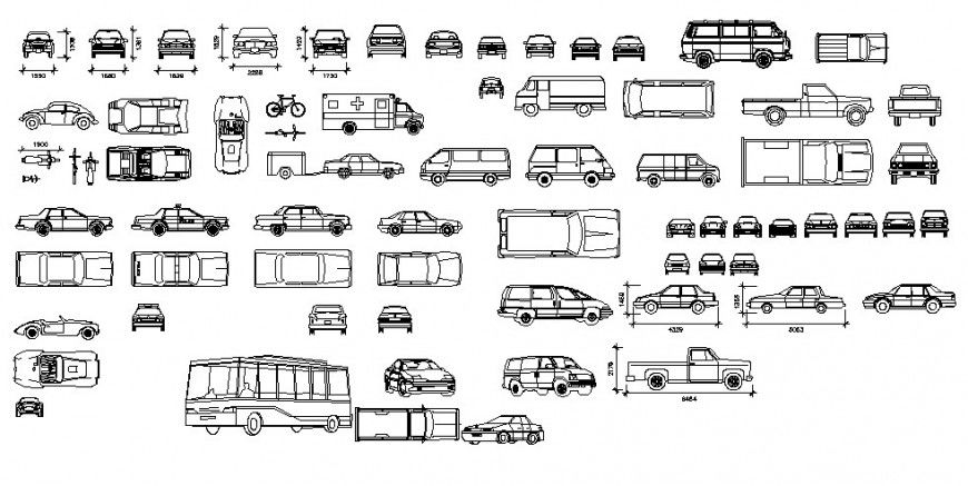 Small cars and multiple vehicle blocks cad drawing details dwg file