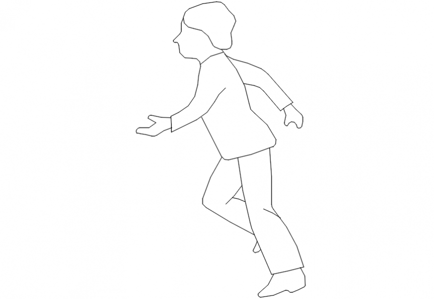 Small child running elevation block cad drawing details dwg file