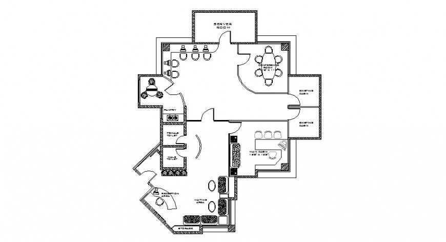 Small corporate office layout plan with furniture cad drawing details dwg file
