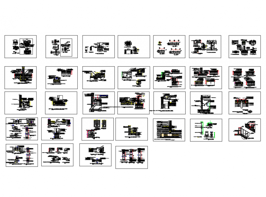 Small cottage house staircase, foundation etc constructive structure details dwg file