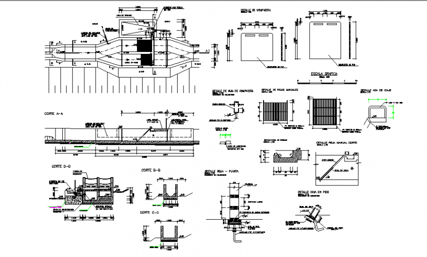 Small dam construction and structure drawing in dwg file.