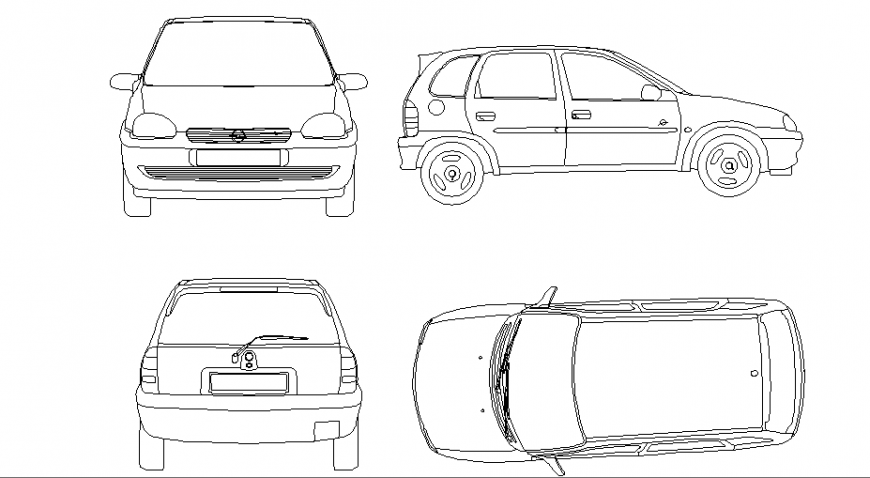 Small family car all sided elevation cad block details dwg file