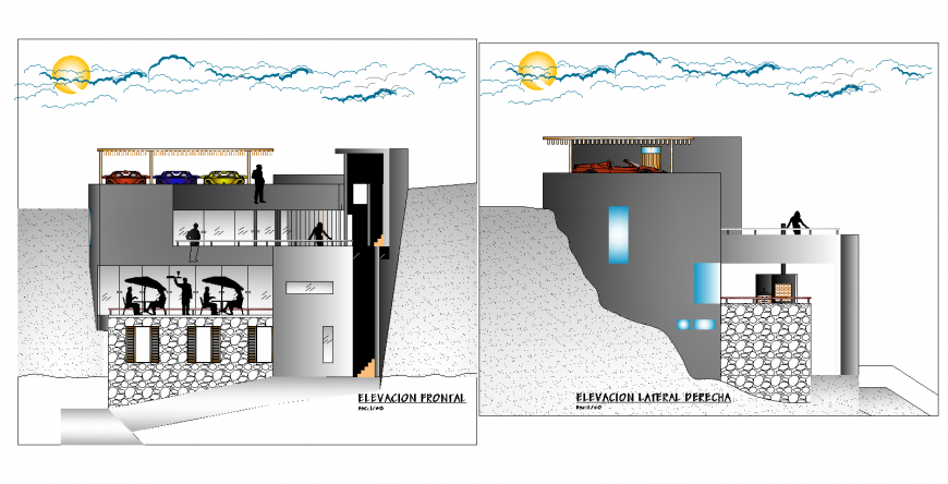 Small hotel detail elevation detail drawing in dwg AutoCAD file.