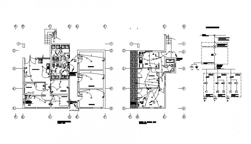 Small hotel electrical layout and installation and sanitary installation details dwg file