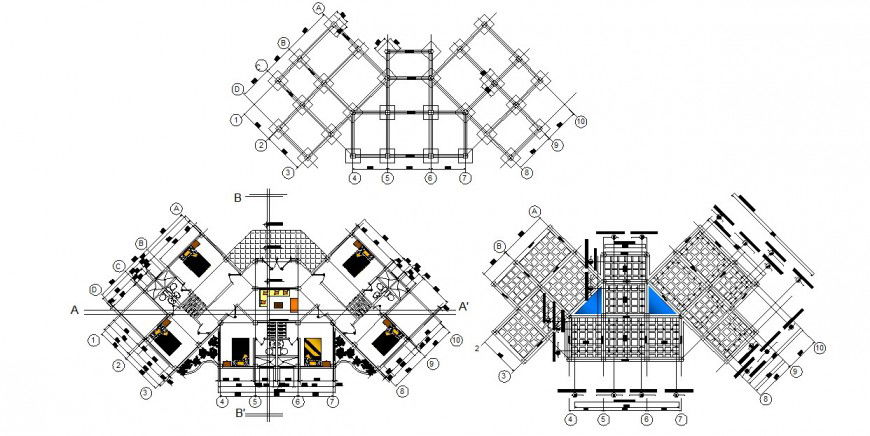 Small hotel foundation plan, layout plan and auto-cad drawing details dwg file