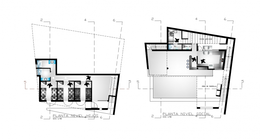 Small hotel top view plan detail in dwg AutoCAD file.