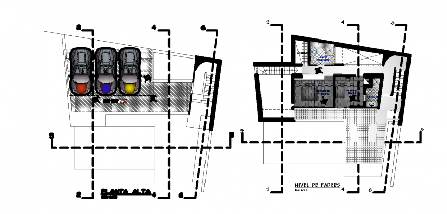 Small hotel top view plan of parking detail in dwg AutoCAD file.