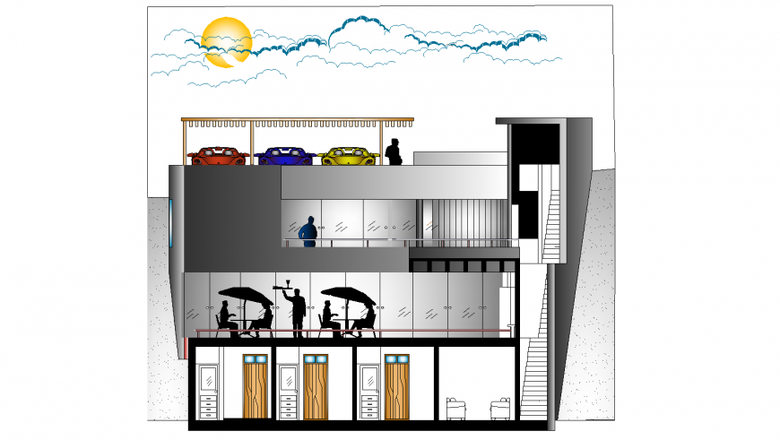 Small hotel with restaurant detail drawing in dwg AutoCAD file.