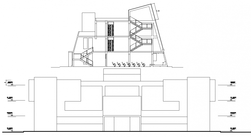 Small house section and elevation drawing in dwg file.