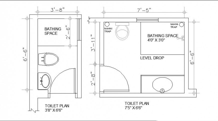 Small house toilet plan cad drawing details dwg file