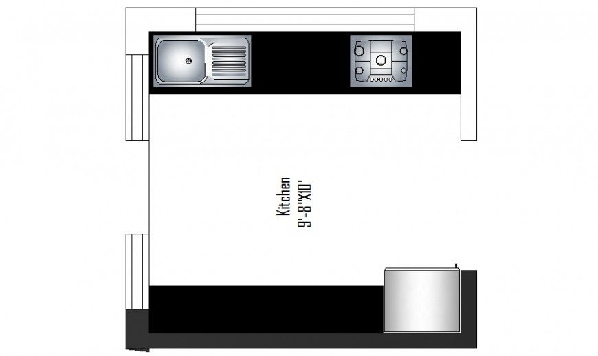 Small kitchen area details plan 2d drawing in autocad