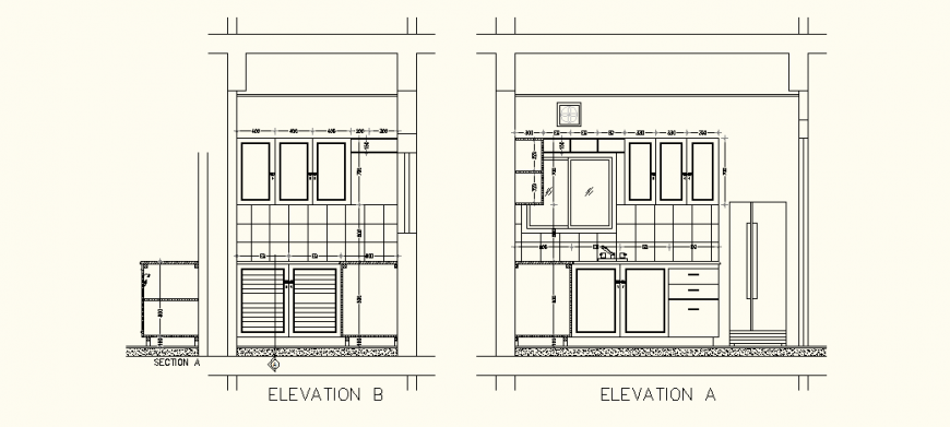 Small kitchen elevation detail drawing in dwg AutoCAD file.