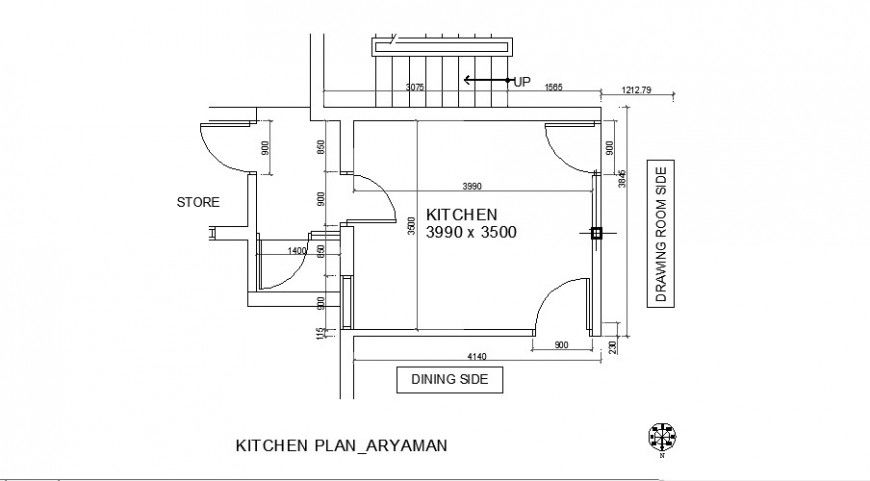 Small kitchen for house layout plan cad drawing details dwg file
