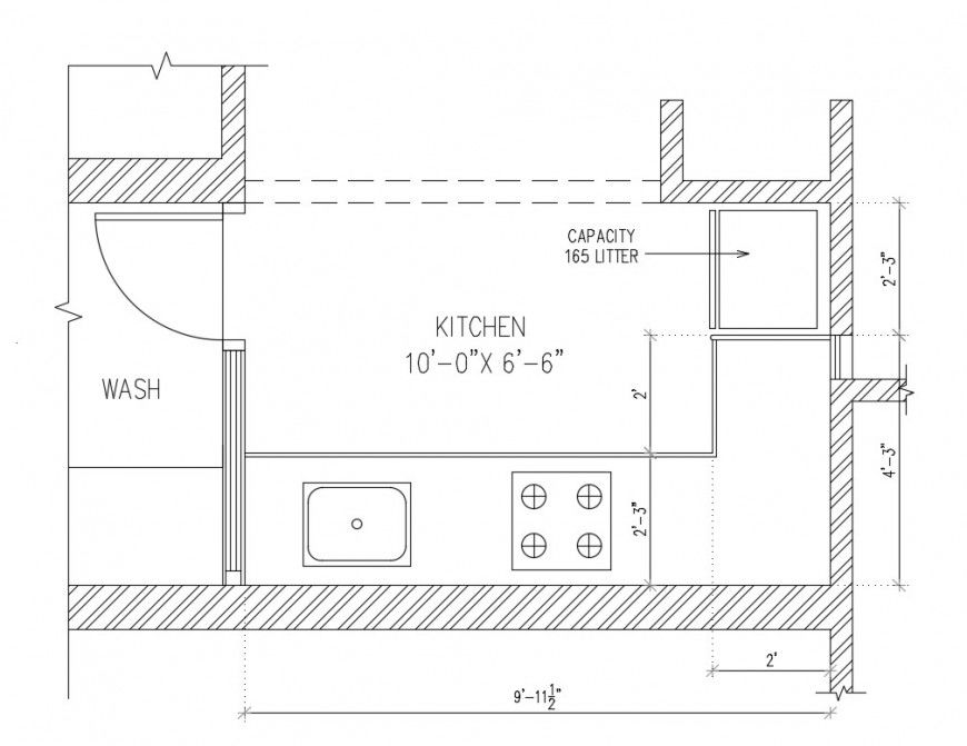 Small kitchen plan cad drawing details dwg file