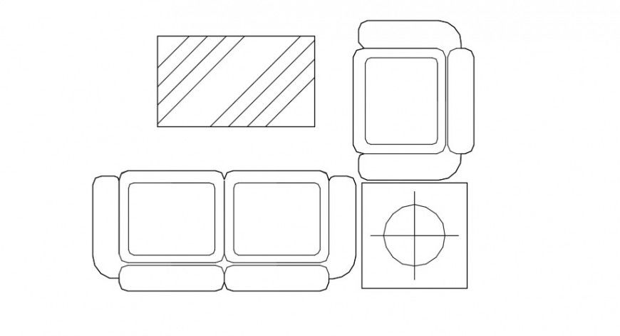 Top View DWG Plan of Small Living Room Sofa Layout