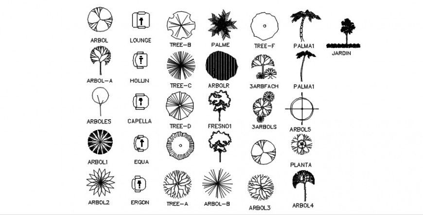Small multiple tree plant 2d elevation blocks drawing details dwg file
