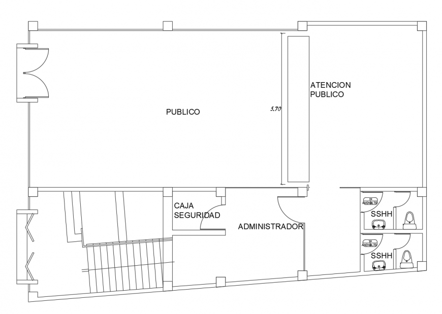 Small office architecture layout plan with sanitary cad drawing details dwg file