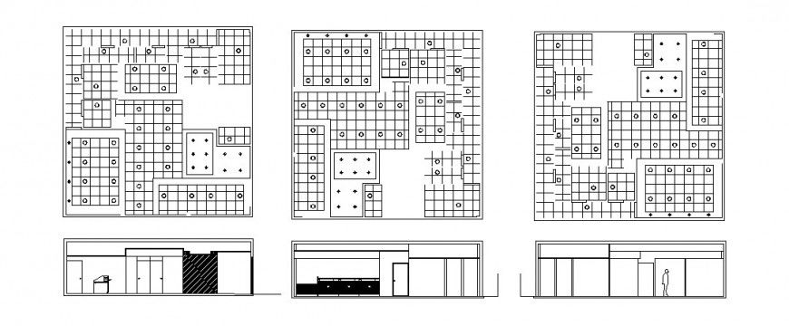 Small office building elevation and general plan details dwg file