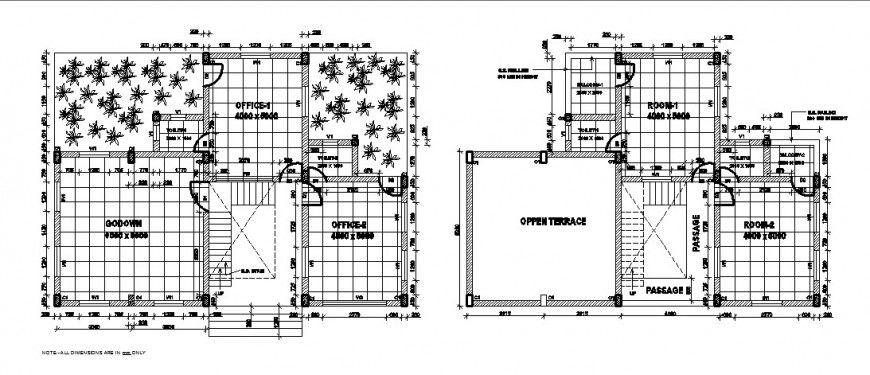 Small office building working plan detail drawing in autocad