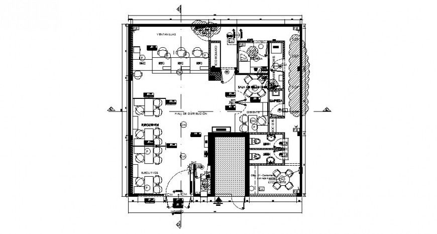 Small office floor distribution plan cad drawing details dwg file