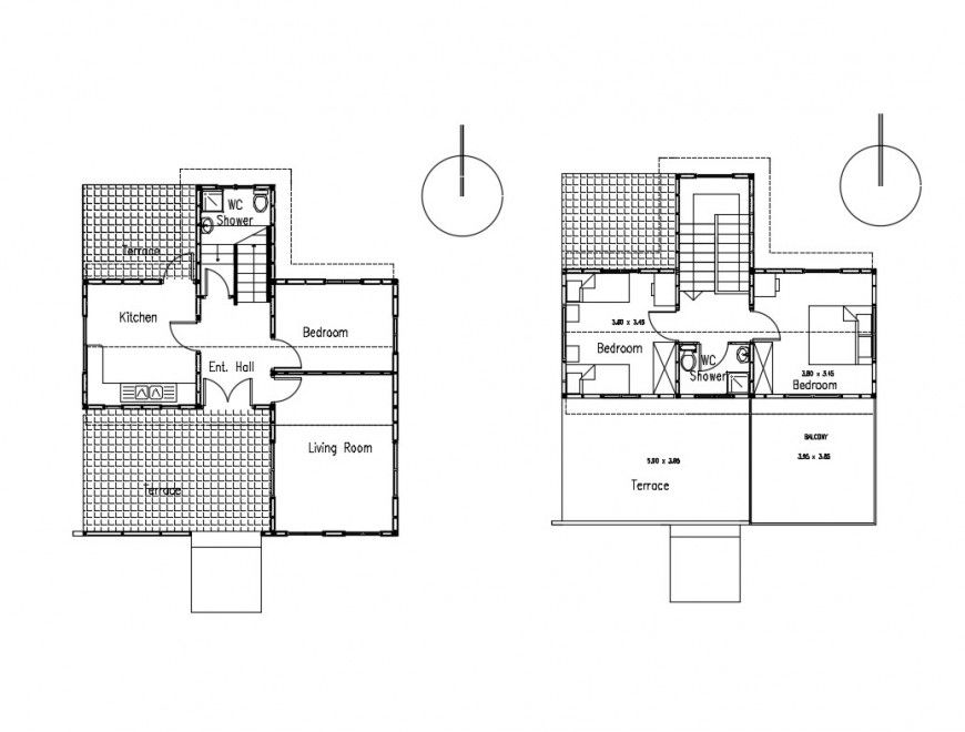 Small one family house layout plan cad drawing details dwg file