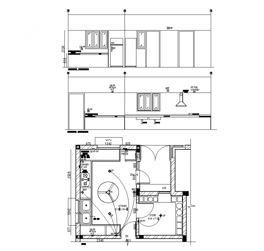 Small restaurant detail plan and elevation layout dwg file