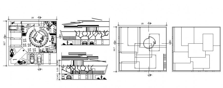 Small restaurant building working plan detail drawing in autocad