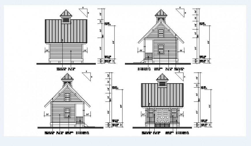 Small roof house all sided elevation cad drawing details dwg file