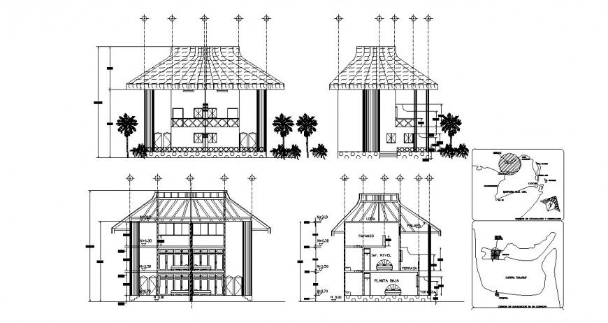Small roof house elevation and section cad drawing details dwg file