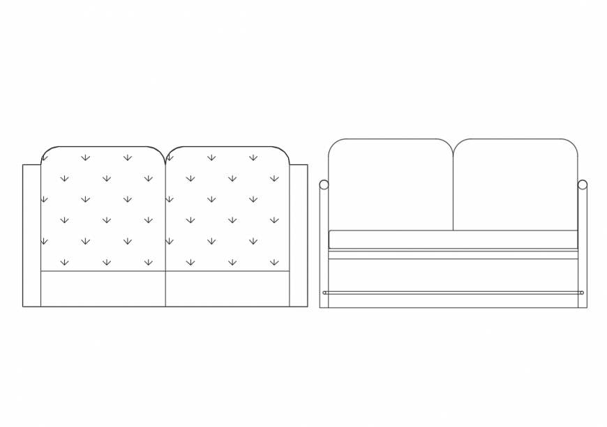 Small sofa top view elevation cad block details dwg file