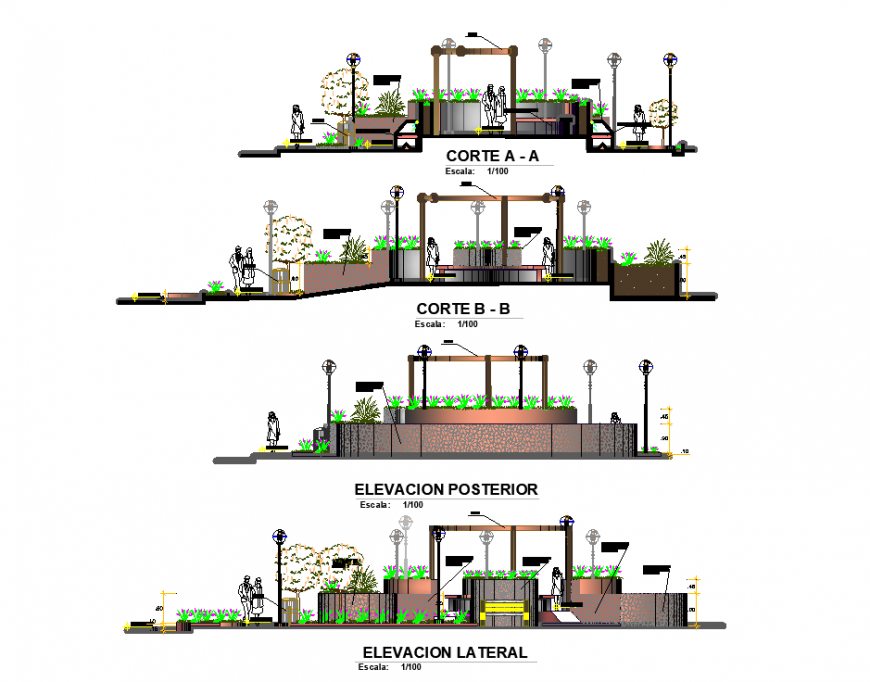 Small square in garden drawing in dwg file.