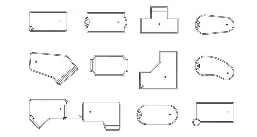 Small swimming pools top view plan detail dwg file