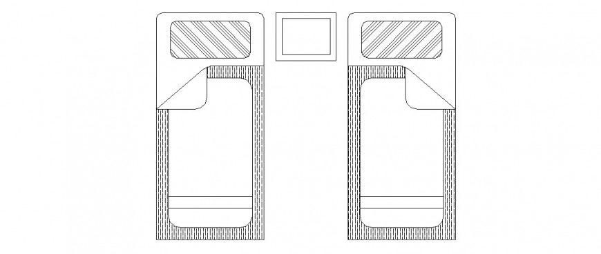 Small table and two single beds block cad drawing details dwg file