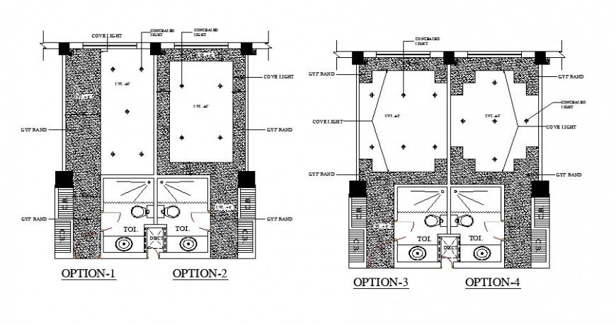 Small toilet section, plan and sanitary installation cad drawing details dwg file