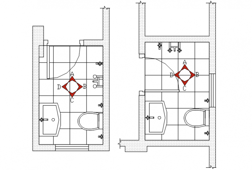 Small Toilet two plans and sanitary installation details dwg file