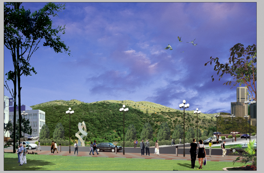 Small town area detail elevation 3d model PSD file