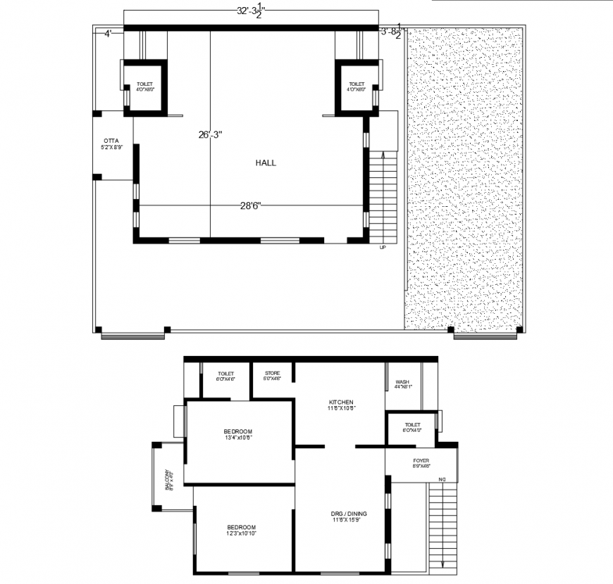 Small two-story house ground and first floor plan drawing details dwg file