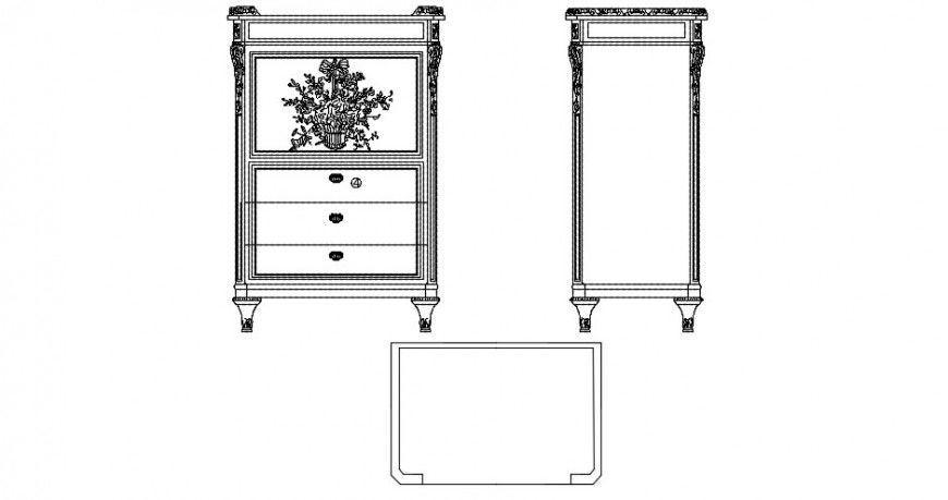Small writing desk , table sectional elevation model detail dwg file