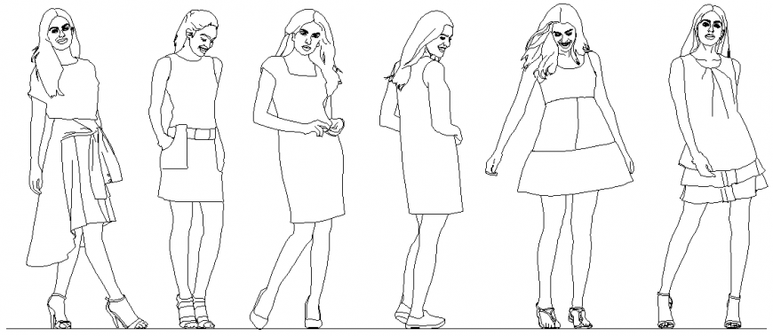 Smiling girls detail elevation dwg file