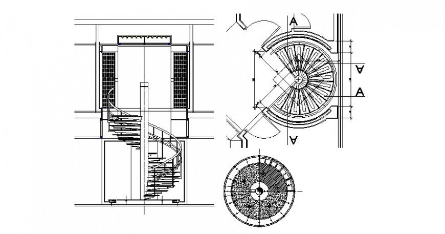 Snail housing stairways section and constructive structure details dwg file