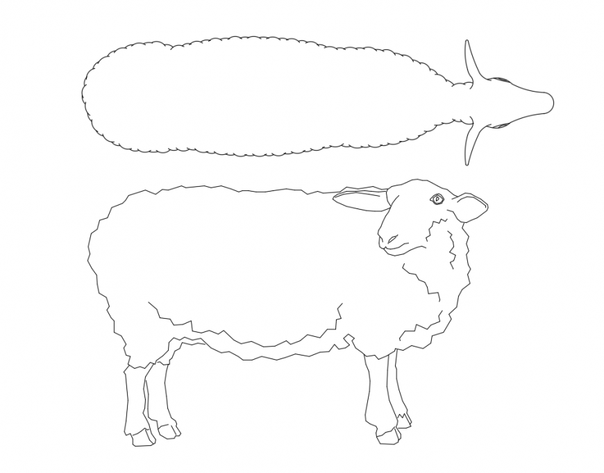 Snow Eve animal side and top view elevation cad block details dwg file