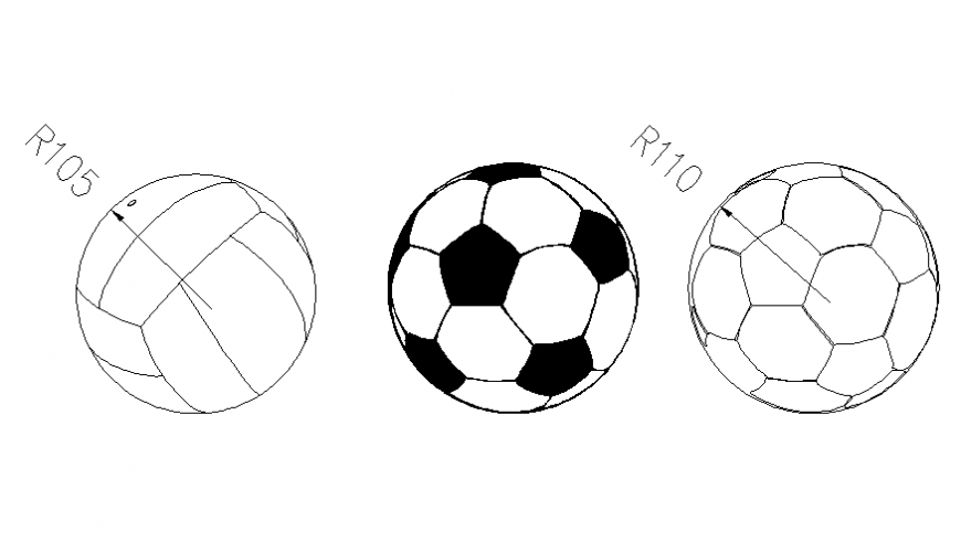 Soccer and volleyball balls blocks cad drawing details dwg file