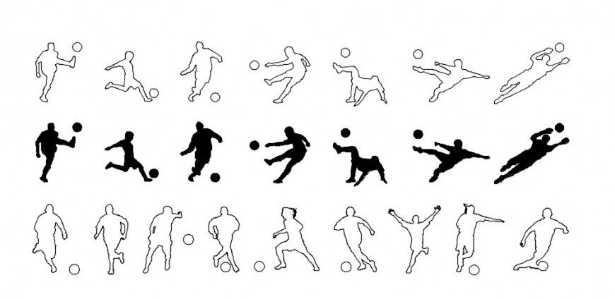 Soccer game players moves 2d detail dwg file