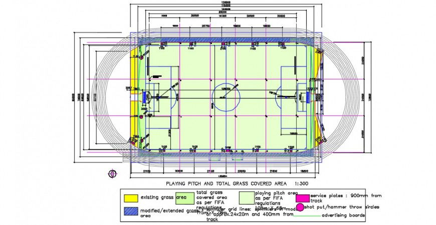 Soccer pitch ground top view layout plan dwg file