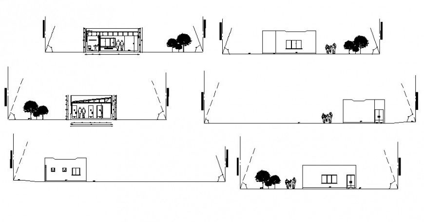 Social head quarter house all sided elevation and section cad drawing details dwg file