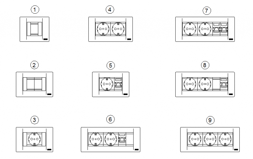Socket and Switch Blocks CAD Drawing for Electrical Layout Planning
