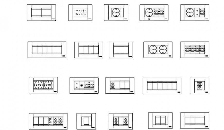 Sockets and switches front 2d model detail dwg file