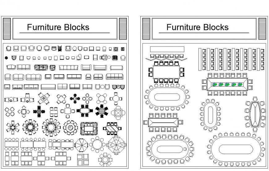 Sofa and table & chair furniture block detail dwg file